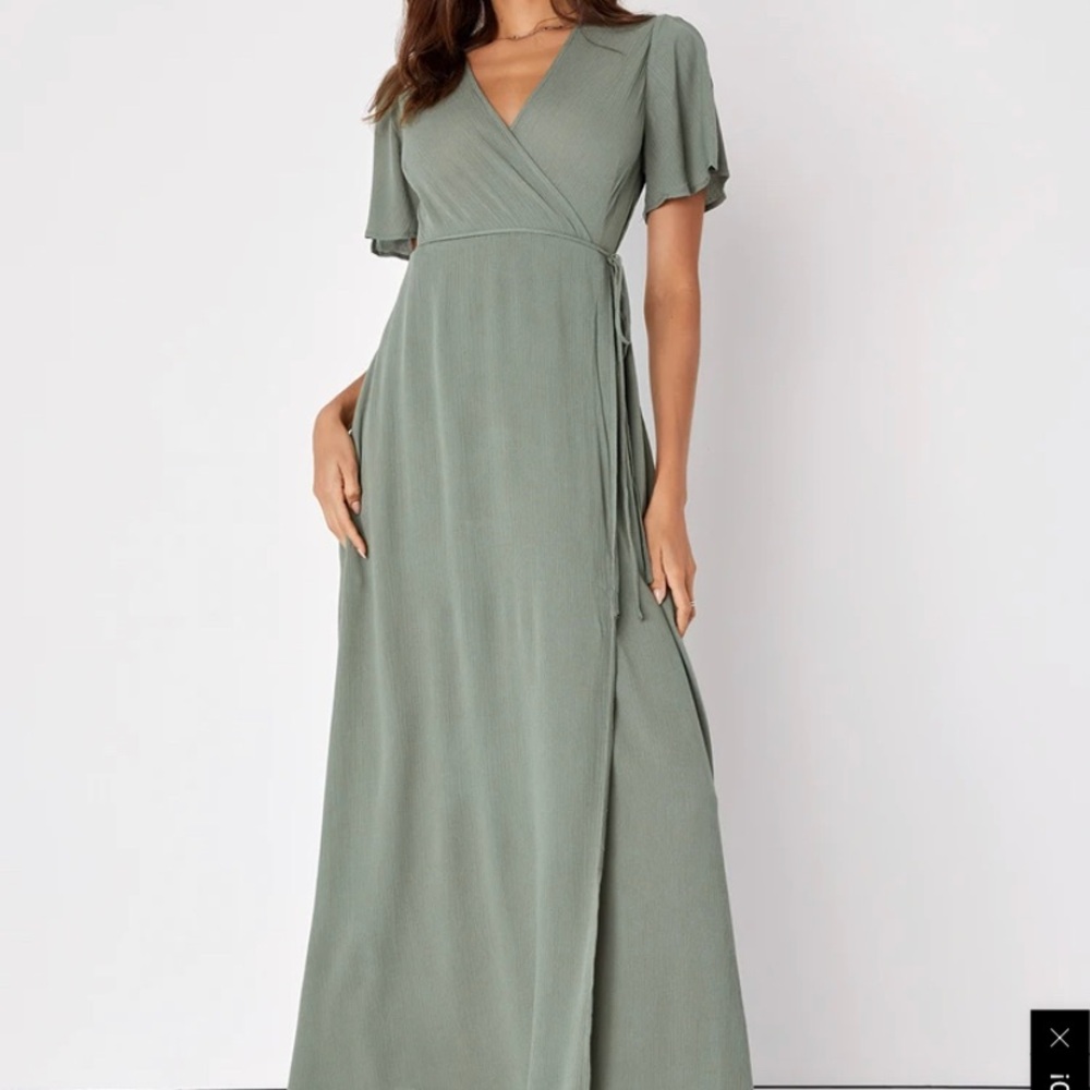 LULUS Olive Green Wrap Maxi Dress
